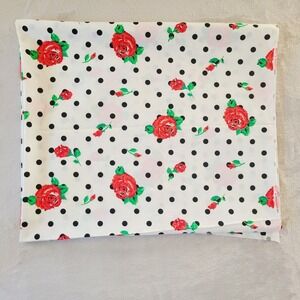 Red Rose and Black Polka Dot Fabric Remnant 2 Yards Betsey Johnson? Cotton Blend